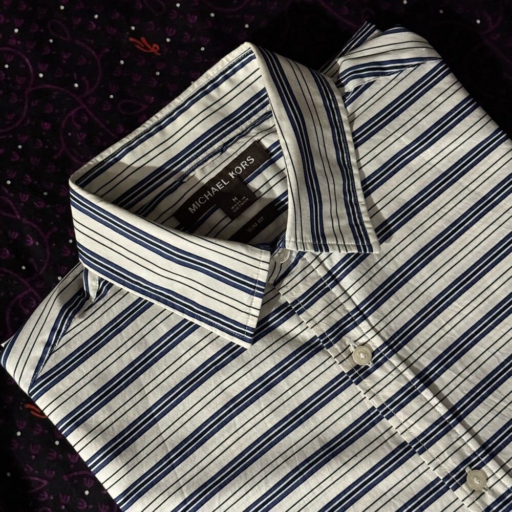 MICHAEL KORS MEN’s SLIM-FIT STRETCH STRIPE SHIRT M - Picture 10 of 12